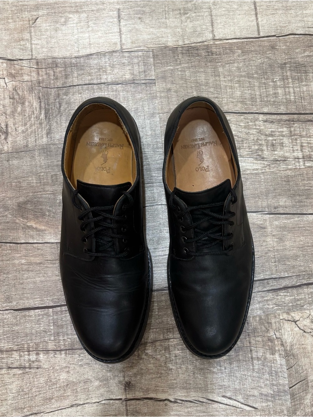 Ralph Lauren Polo Men's Black Leather Derby Lace-Up Shoes Size 10D - Picture 5 of 10